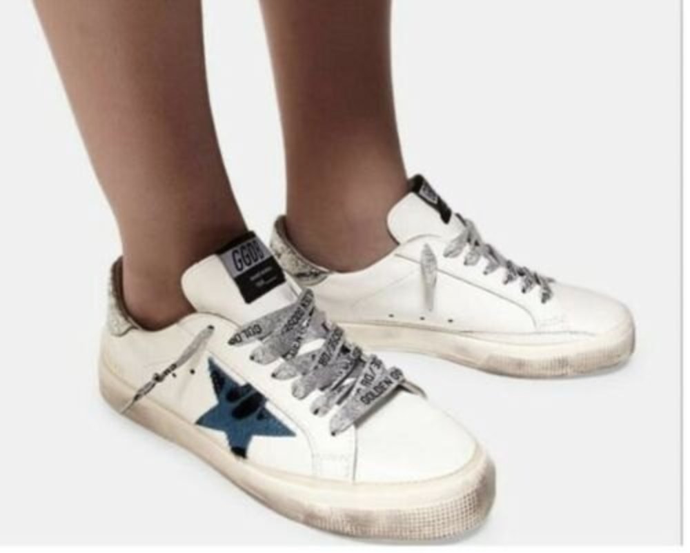 Golden Goose May Sneakers with Animal Print Star and Glitter Heel Tab